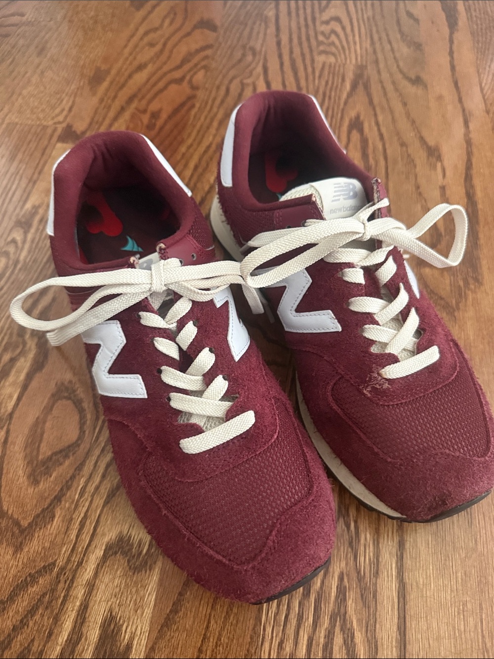 New Balance Maroon Suede Mesh Sneakers with White 'N' Accents - Picture 3 of 12